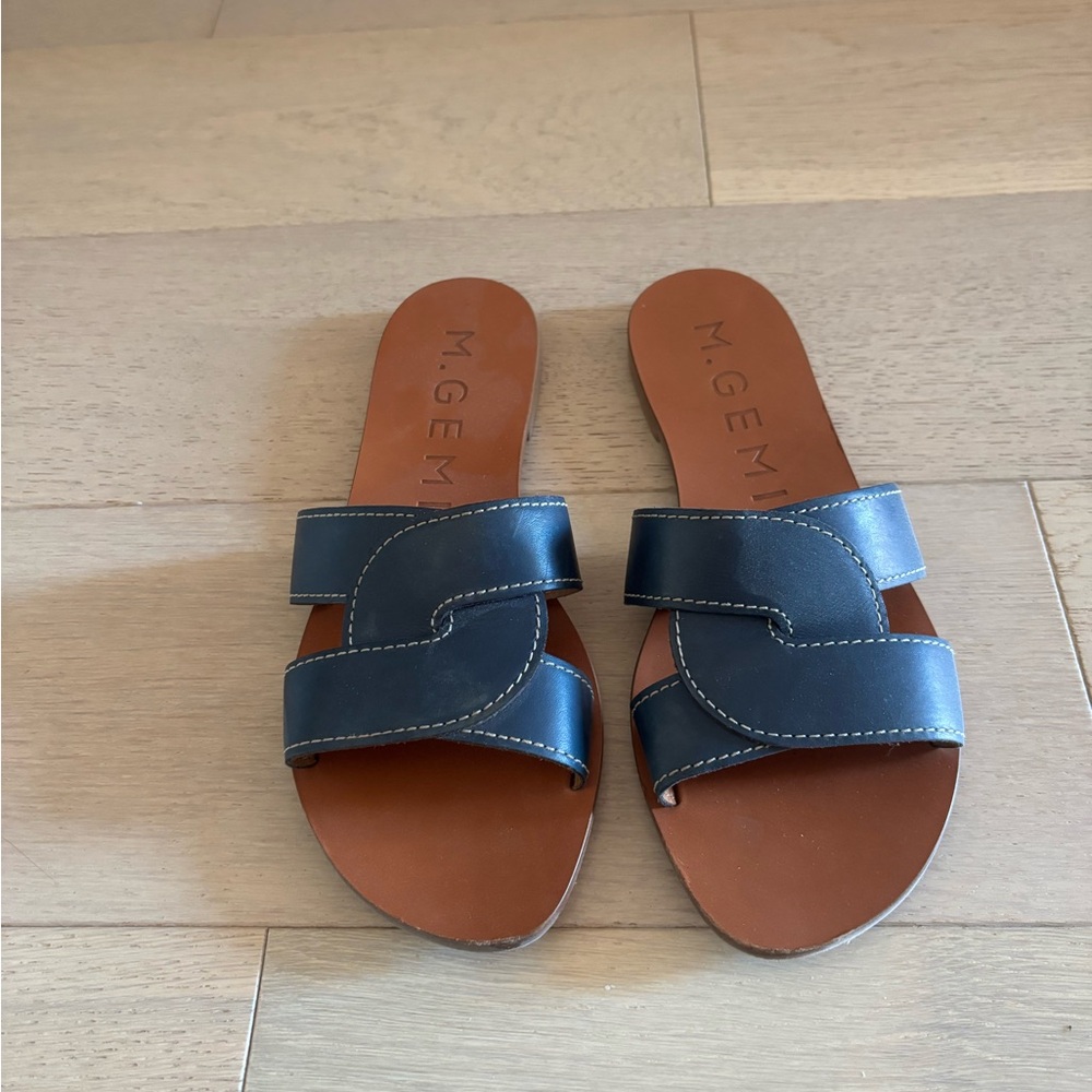 M. Gemi Dark Blue Leather Slide Sandals